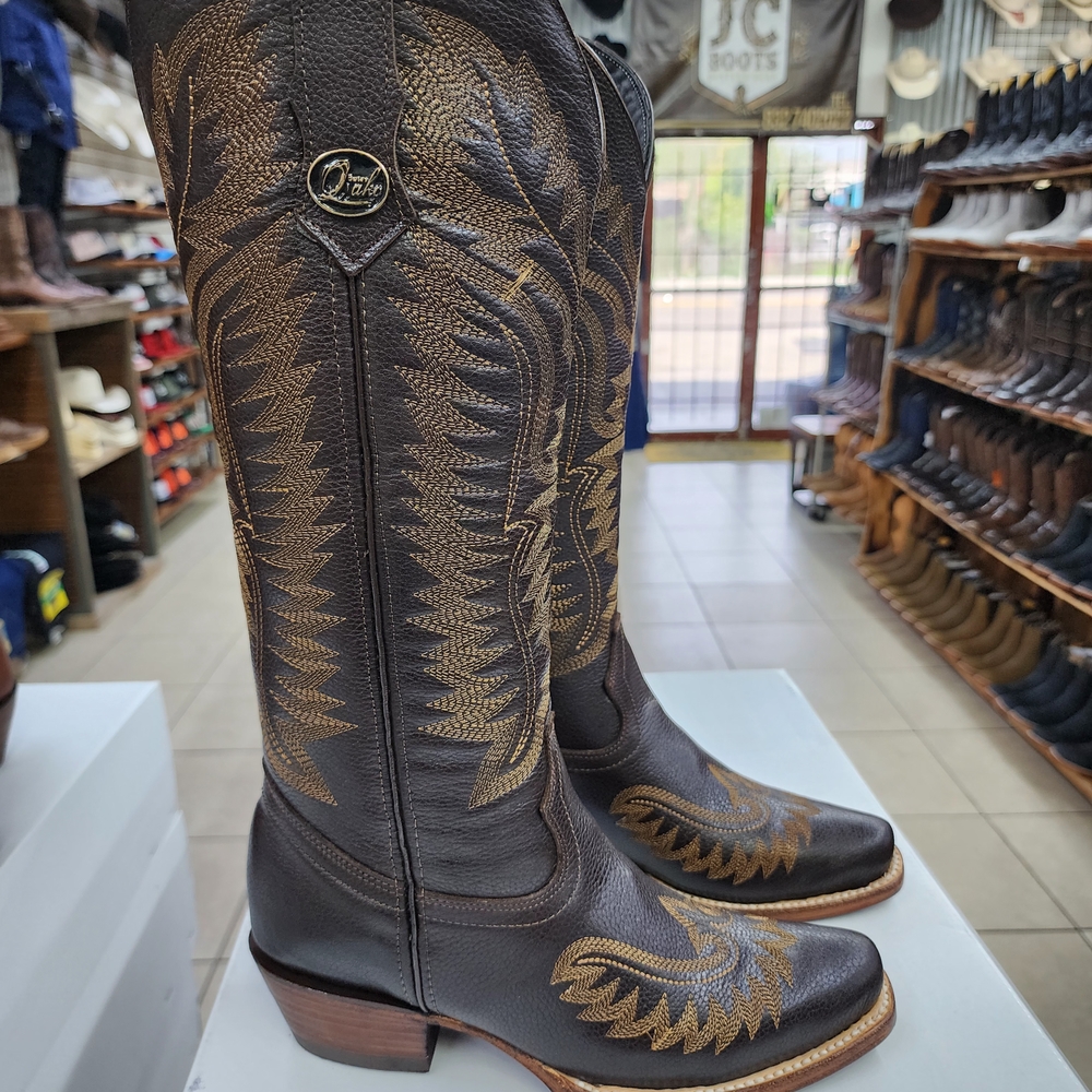 Brown Leather Cowboy Boots with Embroidered Design Size 8 New